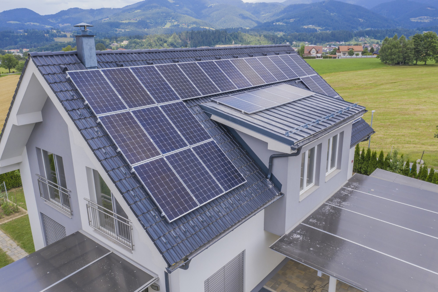 Residential solar panels installed on home rooftop